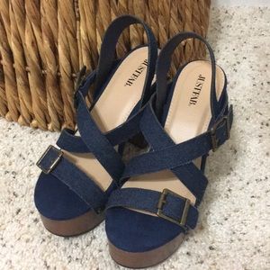 JustFab Navy Blue Cross-Strap Platform Sandals